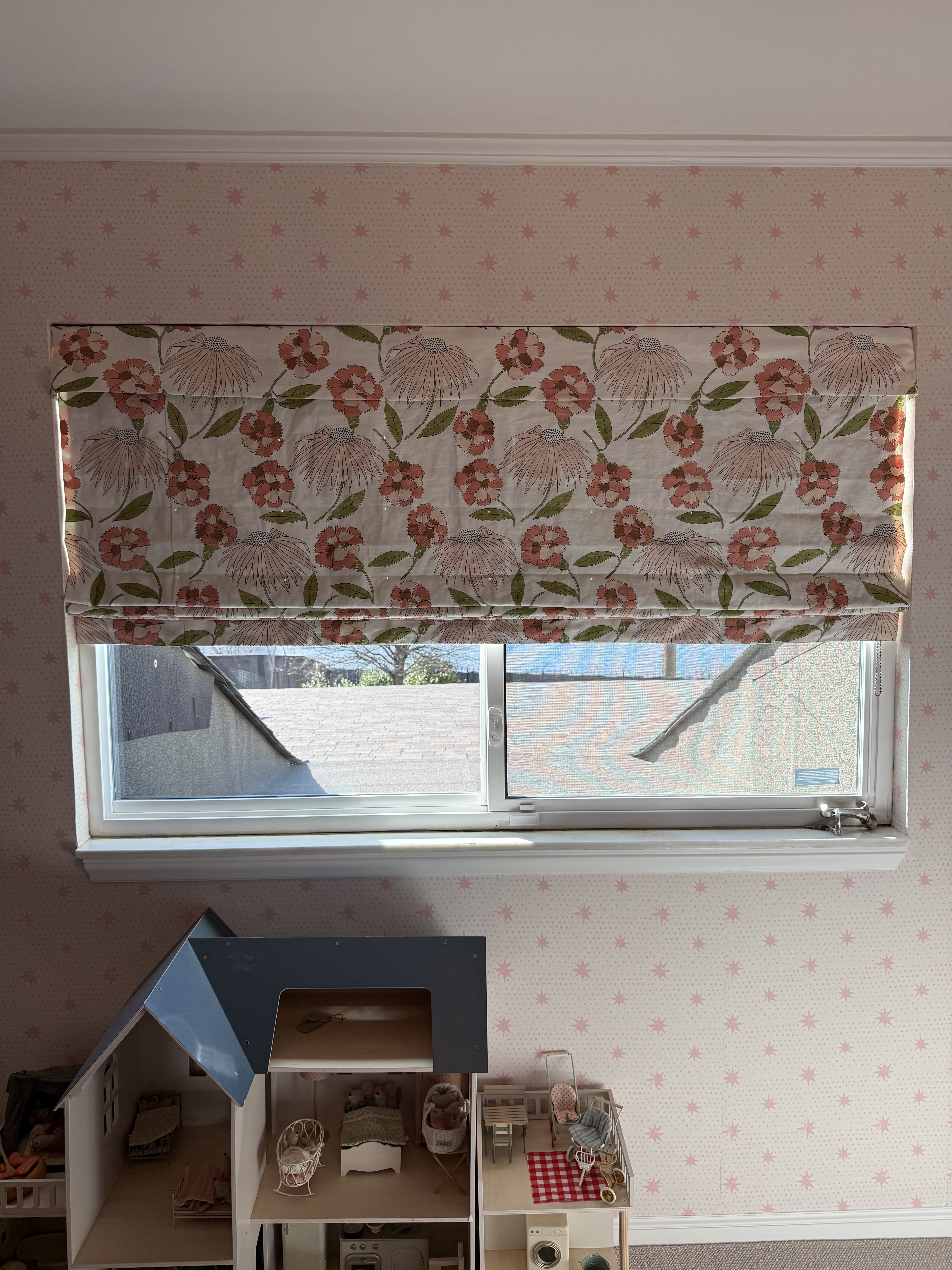 Custom floral drapery in child's room Oklahoma City
