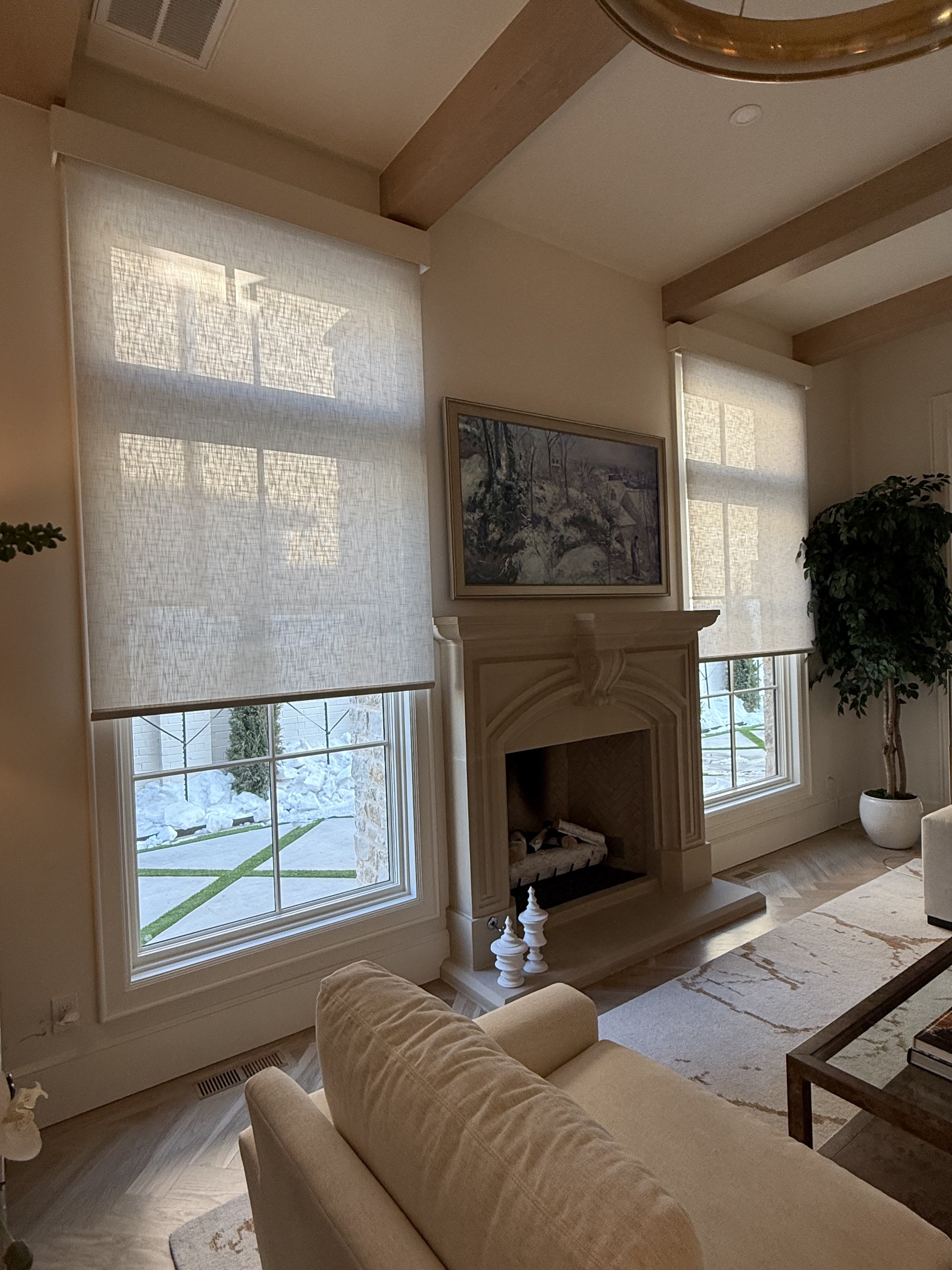 Solar roller shades in living room Oklahoma City