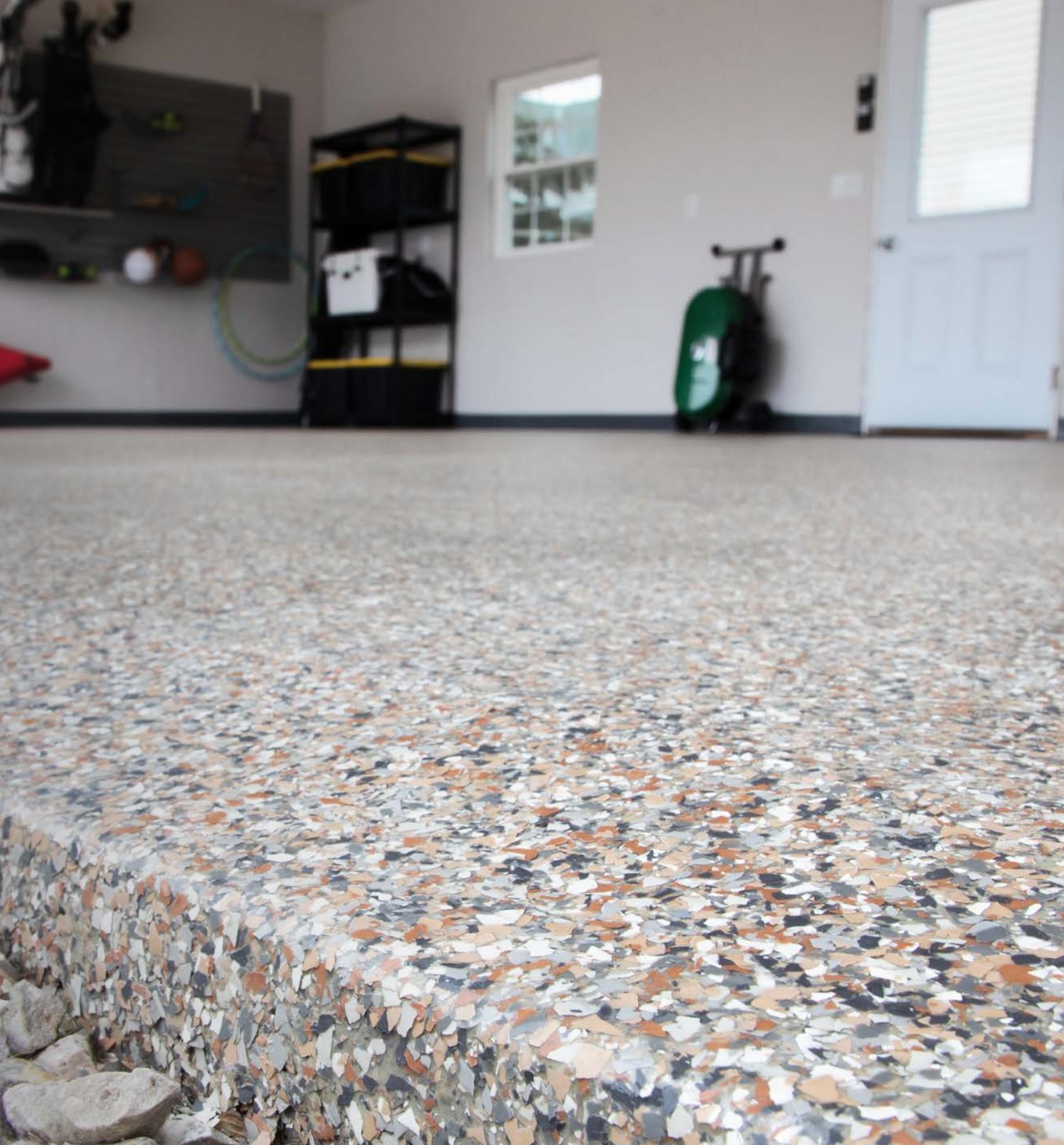 Residential garage epoxy floor close-up