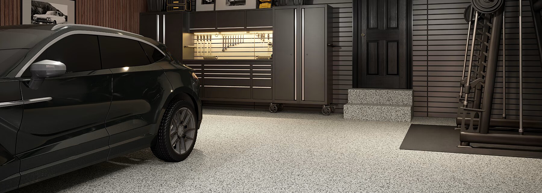 Epoxy flake flooring installed in Oklahoma City garage